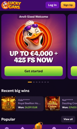 Maak gebruik van de gele Luckygans sign up knop om te registreren